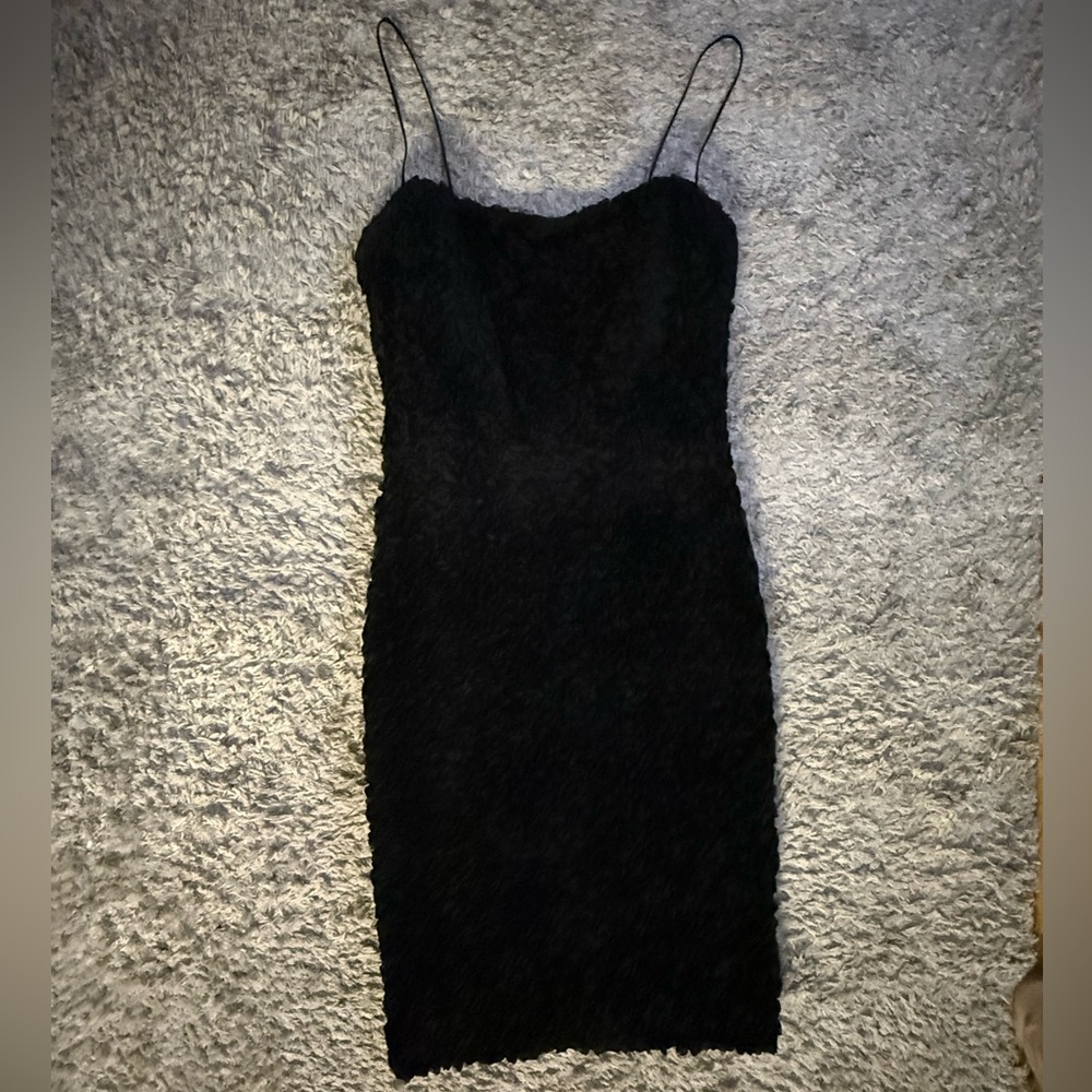 David Meister Black Midi Dress with Spaghetti Straps